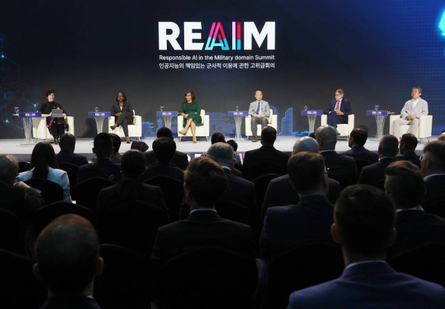 Guests attend the opening of an international conference on the responsible use of artificial intelligence (AI) in the military domain, in Seoul, South Korea, 09 September 2024.